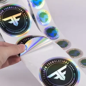 Custom Private logo Printing Rainbow Color Hologram Sticker , Self Adhesive Roll Shiny Holographic Label