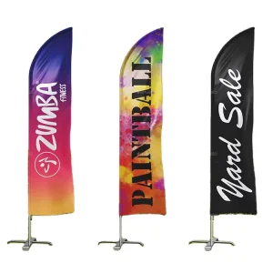 Custom Promotional Feather Beach Flag Fiberglass Pole Removable Design CMYK Full Colors Digital Printed