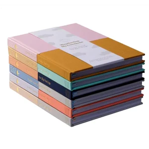 Custom Pu Leather and Linen Fabric Splice Cover Lay Flat Design Mood Fitness logo Journal Notebooks