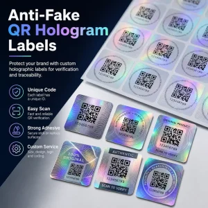 Custom QR Code Anti Counterfeit Security Labels Variable Hologram Stickers for Cosmetic Electronic Apparel Product Packaging