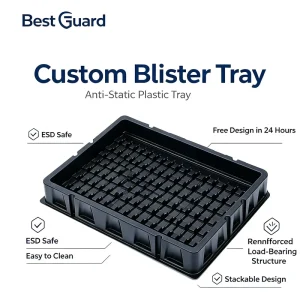 Custom Recyclable ESD Blister Packaging PET Plastic Trays (1mm Thickness) for Consumer Electronics Anti Static Clamshell Package Box