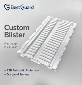Custom Recyclable PET Plastic ESD Blister Packaging for Consumer Electronics PCB Anti Static Stackable Trays with Clear Lid