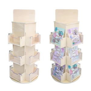 Custom Removable and 360 Degree Rotating Postcard Card Wooden Display Stand Brochure Display Stand for Mall Retail Stores
