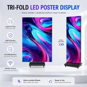 Custom Resolution P1.86 P2 P2.5 Portable Foldable LED Poster Screen 1200cd Brightness 3-Year Warranty for Indoor Advertising