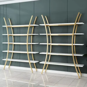 Custom Retail Cosmetic Store Display Shelves Multi layer Shiny Gold Beauty Salon Display Rack Perfume Display Stand