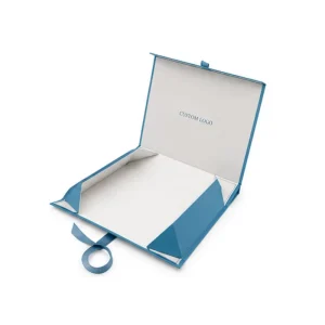 Custom Rigid Magnetic Foldable Flip Top Box with Ribbon Handle and Custom Logo for Gift Packaging