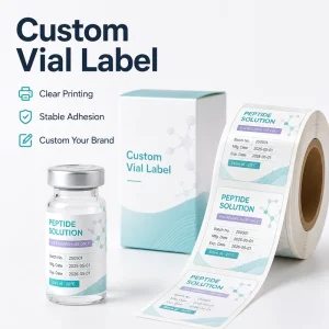 Custom Roll Cyan Molecular Pattern Vial Labels Custom Logo Waterproof Stickers for Peptide Serum Glass Vial Bottles