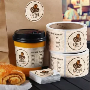 Custom Roll Food Packaging Label Waterproof Matte Adhesive Sticker for Coffee Shop Bakery Takeaway Cup and Bag