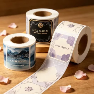 Custom Roll Labels and Stickers for Perfume and Cosmetics Printed Clear Gold Metallic Adhesive Stickers