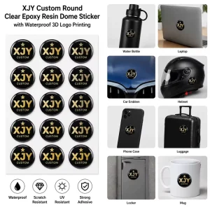 Custom Round Clear Epoxy Resin Dome Sticker with Waterproof 3D Logo Printing