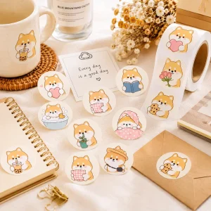 Custom Round Kawaii Dog Label Stickers Waterproof Vinyl for Bottle Envelope Gift Wrapping Journal Decoration Sticker Label