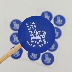 Custom Royal Blue Circular Sticker With White Rocking Chair for Lifestyle Home Brand Product Labeling Packaging Bulk