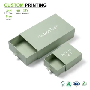 Custom Sage Green Slide Drawer Boxes Cardboard Gift Packaging With Logo for Small Items and Holiday Wrapping