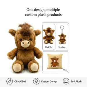 Custom Scottish Highland Bull Plush Toy Keychain Pillow Brand Merchandise Commercial Mascot Derivative Volume Bulk Low MOQ OEM
