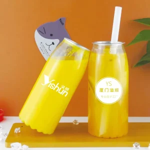 Custom Screen Printed Clear Plastic Bottles and Cans for Beverage Boba Tea Juice Beer Champagne with Pull Ring Pop Caps