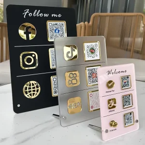 Custom Shape Acrylic Plate Desktop Display Sign Holder UV-Printed Acrylic Panel Social Media QR Code Table Stand