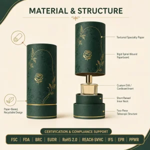 Custom Size Rigid Paper Tube Packaging Cylinder Cardboard Round Gift Box with Lid for Perfume Cosmetic Candle Tea Coffee