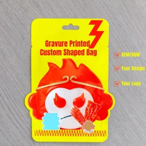 Custom Size Shape PE Pouch Heat Seal Gravure Printed Food Grade Packaging Pouch with Tear Notch for Spicy Food Candy Packaging
