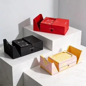 Custom Size logo Creative Design Rigid Cardboard Magnetic Double Door Drawer Packaging Premium Jewelry Cosmetics Gift Paper Box