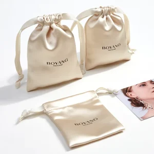 Custom Small Luxury Earring Ring Packaging Drawstring Satin Bag Pouch Jewelry