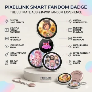 Custom Smart Digital Badge 1.85 Inch Touch Screen for 5.4 10m Range 20Hrs Battery Life Magnetic Pin Display
