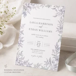 Custom Soft Pastel Lilac Floral Wedding Invitation Delicate Watercolor Flower Frame Card for Garden & Spring Weddings
