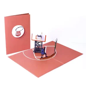 Custom Sports-Themed 3D Pop-Up Eco-Friendly Gold Stamping Coated Paper Greeting Cards Handmade Basketball Thank You Cards
