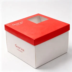 Custom Square Window Eco-Friendly Biodegradable Food Grade Paper Cake Box Red Lid White Base Custom Logo Print Recycled Box