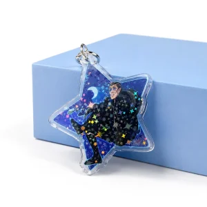 Custom Star Shape Acrylic Keychain Glitter Epoxy Cartoon Character Charm Personalized Bag Pendant Factory
