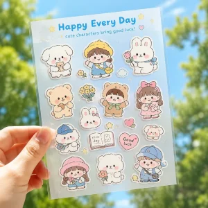Custom Stickers Printed Hand Drawn Plant Cartoon Kid PVC Stickers Irregular Die Cut Waterproof Gift Box Decor Stickers