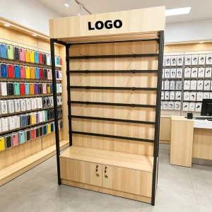 Custom Store Wall Retail Phone Case Charger Accessories Cosmetics Product Iron Wooden Heavy-Duty Freestanding Display Rack Stand