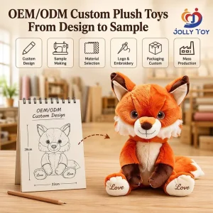 Custom Stuffed Fox Love Embroidery Paws 28 Cm Crystal Velvet OEM ODM Plush Toy Factory Romantic Keepsake Hug Toys