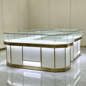 Custom Tempered Glass Jewelry Display Cabinet LED Retail Showcase With Storage Drawers for Shop and Boutique