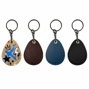 Custom UV Printed Genuine Leather Oval Access Control Card Holder Slim Case for Hotel Door Entry System Use