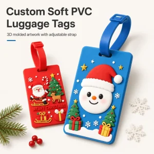 Custom UV Printed Travel Tag Christmas PVC Rubber Luggage Tag Custom Shape Color Packaging for Bulk Orders