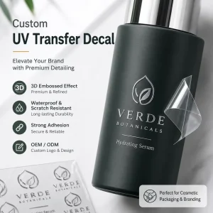 Custom UV Transfer Decal 3D Embossed Waterproof Scratch Resistant Logo Sticker For Cosmetic Bottle Packaging OEM ODM Brand Logos