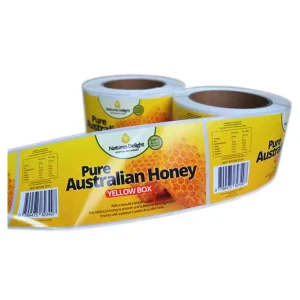 Custom UV Varnish Vinyl Surface Private Design Product Labels Honey Label Rolled Stickers Manufactures for Bottle Packaging
