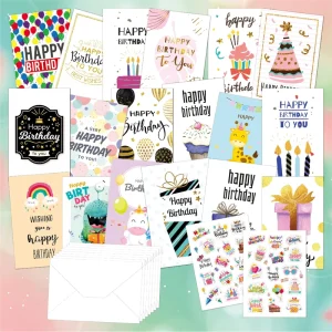 Custom Variety Assorted Greeting Cards Printing Paper Thank You Happy Birthday Card with Envelopes and Stickers