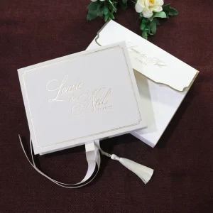 Custom Velvet Hardcover Wedding Invitation Box Gold Foil Acrylic Invite With Tassel Ribbon Photo Wedding Invitation Gift Box