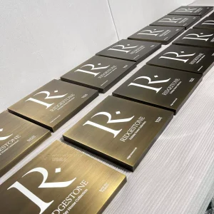 Custom Vintage Architectural Sign Brushed Antique Bronze Plate Textured Finish Indoor Use Easy Installation