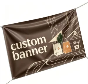 Custom Vintage Brown Vinyl Banner Retro Illustration Design PVC Hanging Sign for Boutique Retail Store Brand Display