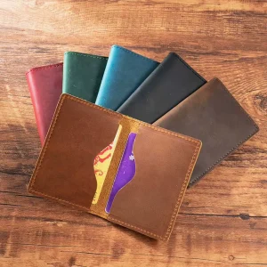 Custom Vintage Style Crazy Horse Leather Bifold Wallet Card Case Genuine Full Grain Cowhide Card Holder