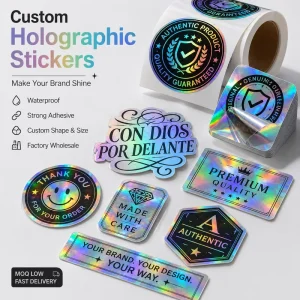 Custom Waterproof Holographic Die-Cut Vinyl Packaging Labels, Fade-Resistant, Any Shape