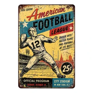Custom Waterproof Retro Room Club Wall Decor Poster Tin Signs Vintage Metal Plaque with American Football Pattern