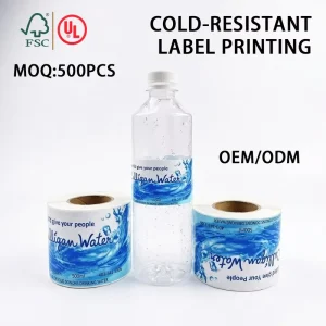 Custom Waterproof Temperature Resistant Mineral Water Bottle Packaging Label Roll Self Adhesive Drinking Water Bottle Stickers