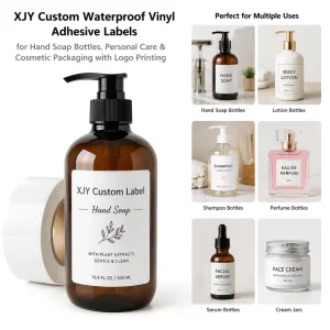 Custom Waterproof Vinyl Adhesive Labels for Hand Soap Bottles, Personal Care & Cosmetic Packaging with Logo Printing