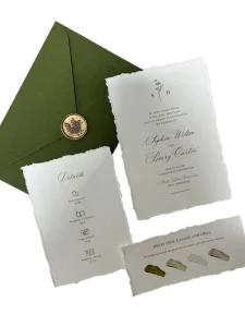 Custom Wedding Invitation Card Set Envelope Octagonal Botanical Deckled Edge Hand Drawn Icon Suite Fully Customizable