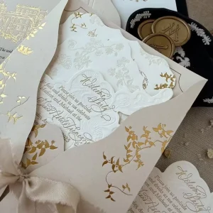 Custom Wedding Invitation Embossed Design Adorned with Gold Foil Service for Wedding Event Planners
