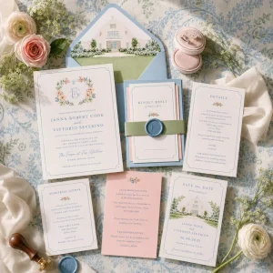 Custom Wedding Invitation Exquisite Suite Garden Style Invitation Set Digital Printing Debossed Letterpress for Event Companies
