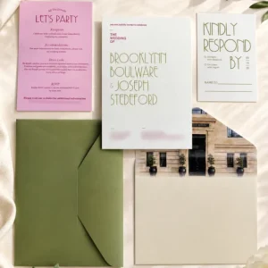 Custom Wedding Invitation Suite Minimalist Art Deco Design With RSVP Card Details Insert and Matching Envelope Set